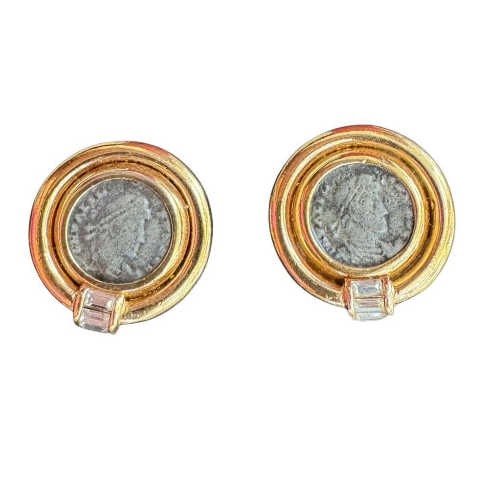 CINER Stamped Monumental Vintage Gold Coin Clip On Earrings